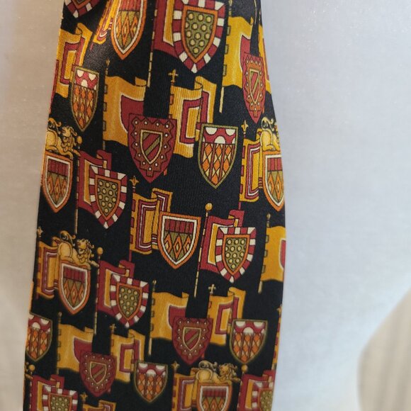 Salvatore Ferragamo Black Silk Neck Tie with Gold and Red Crests - Picture 3 of 6